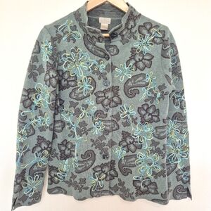 Sigrid Olsen Sport Women’s Green Embroidered Button-Up Cardigan – Size L